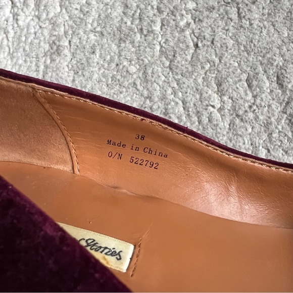 & other stories: Maroon Velvet Block Heel Slip On Almond Toe Heels Size 38 - Picture 9 of 10